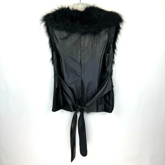 WENXI | Black Faux Leather with Faux Fur Collar Tie Back Vest | Women's Medium - Picture 3 of 7